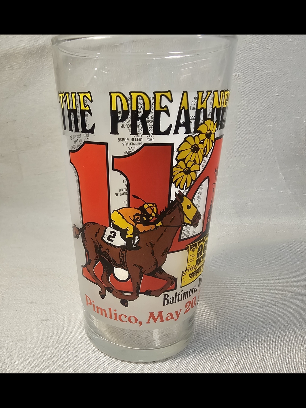 114th Preakness Commemorative Racing Glass - Red, Yellow, Brown Design - Picture 6 of 10